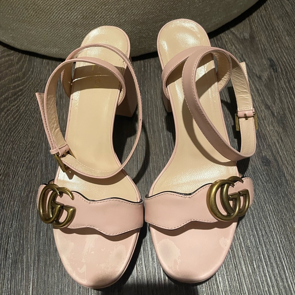 Gucci Pink Marmont New Gg Leather Platform Strap Sandals